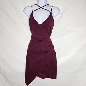Windsor burgundy strappy backless assymetrical bodycon dress